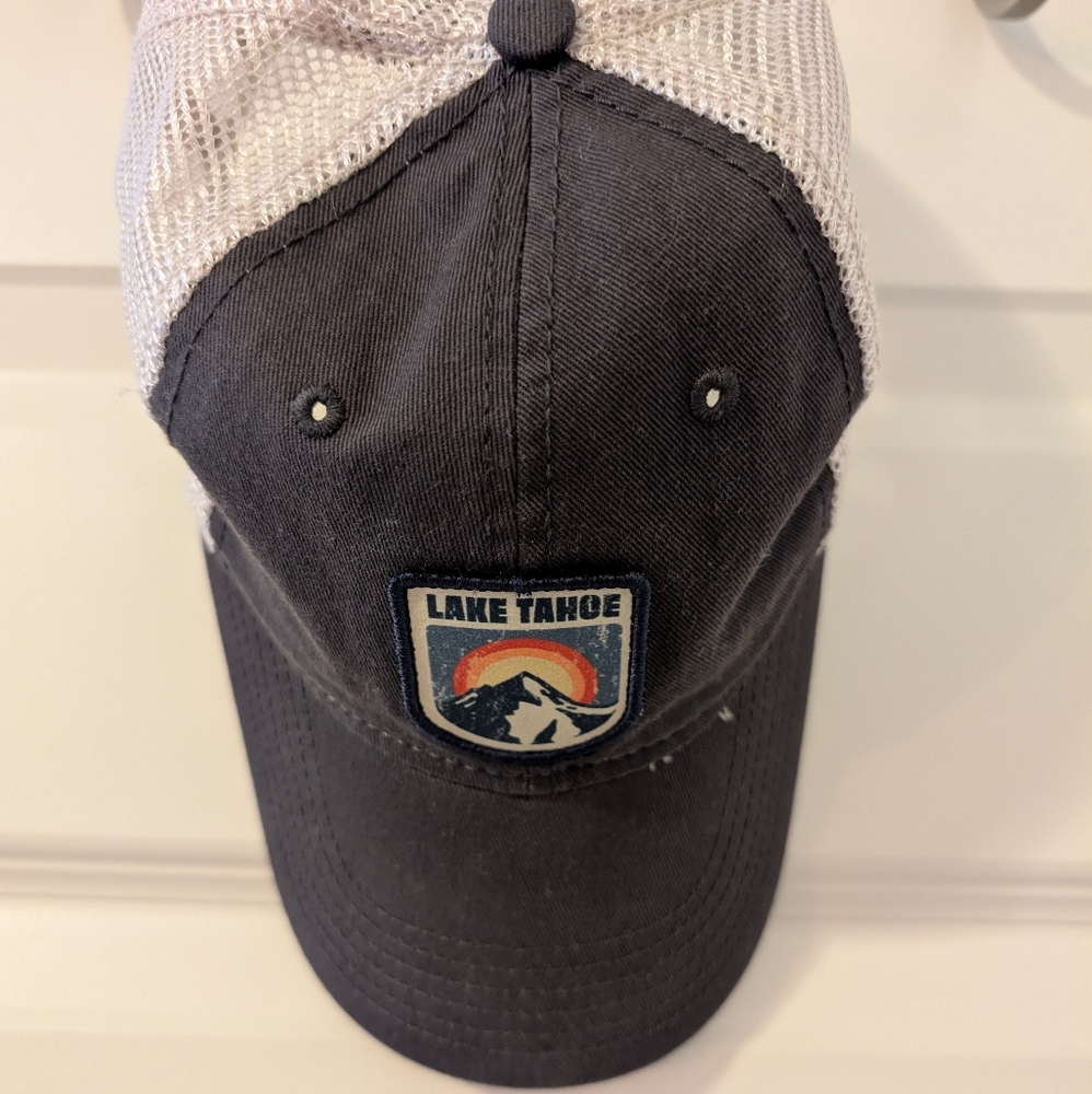 💚 Trucker Style Baseball Hat Lake Tahoe Snap Back Gray and Cream Duck Co Brand